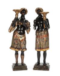 A Pair of Venetian Gilt and Polychromed Figures Height 38 1/2 inches. — 19TH CENTURY