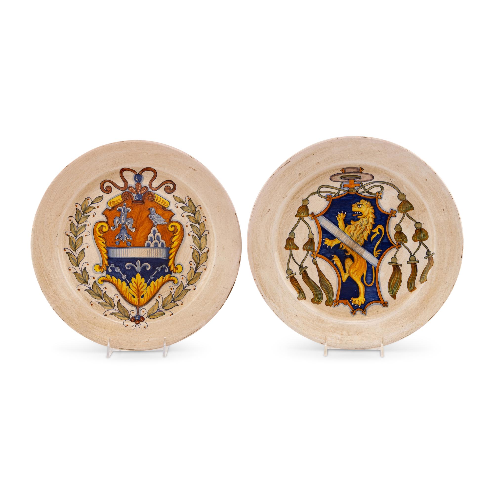 A Pair of Italian Faience Armorial Plates