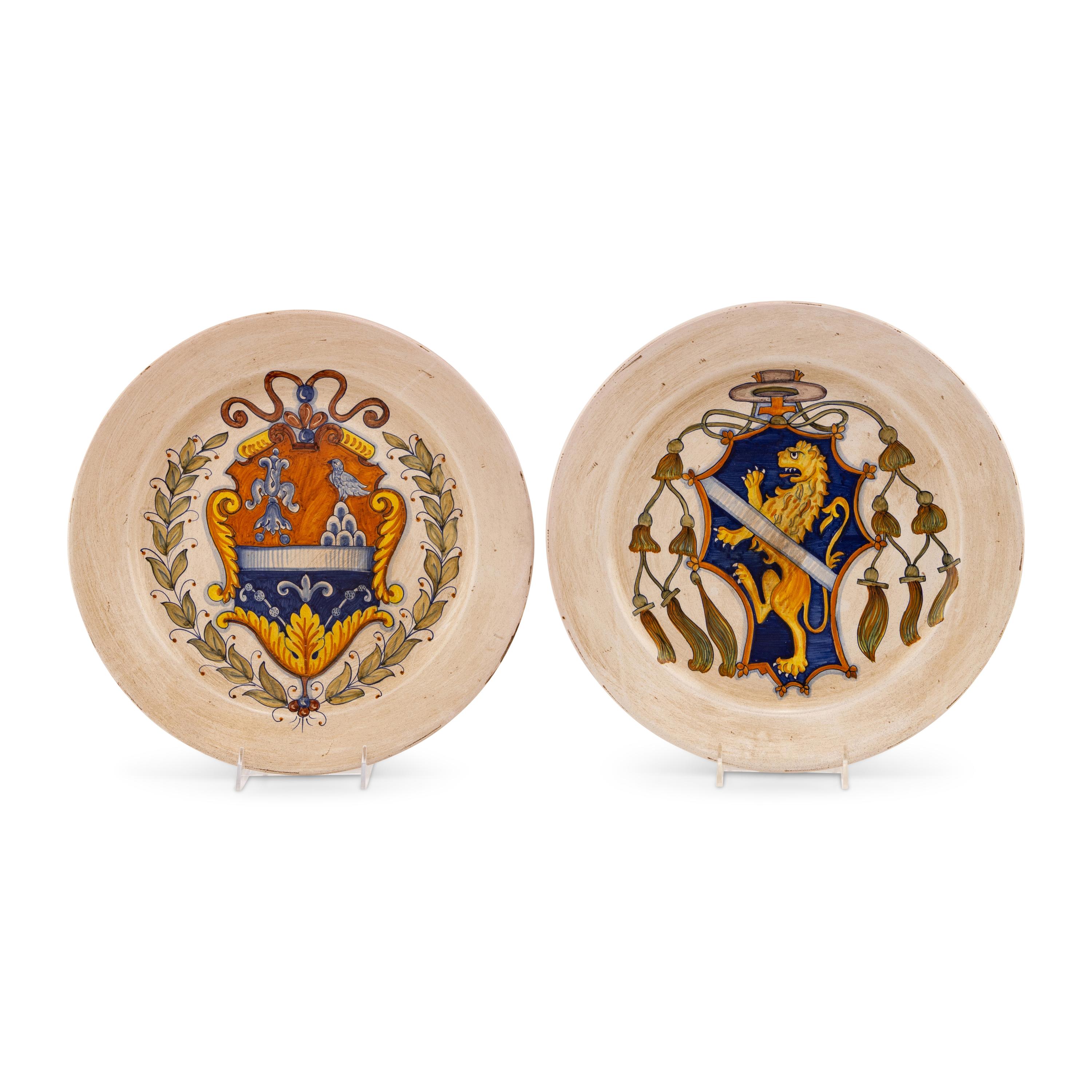 A Pair of Italian Faience Armorial Plates