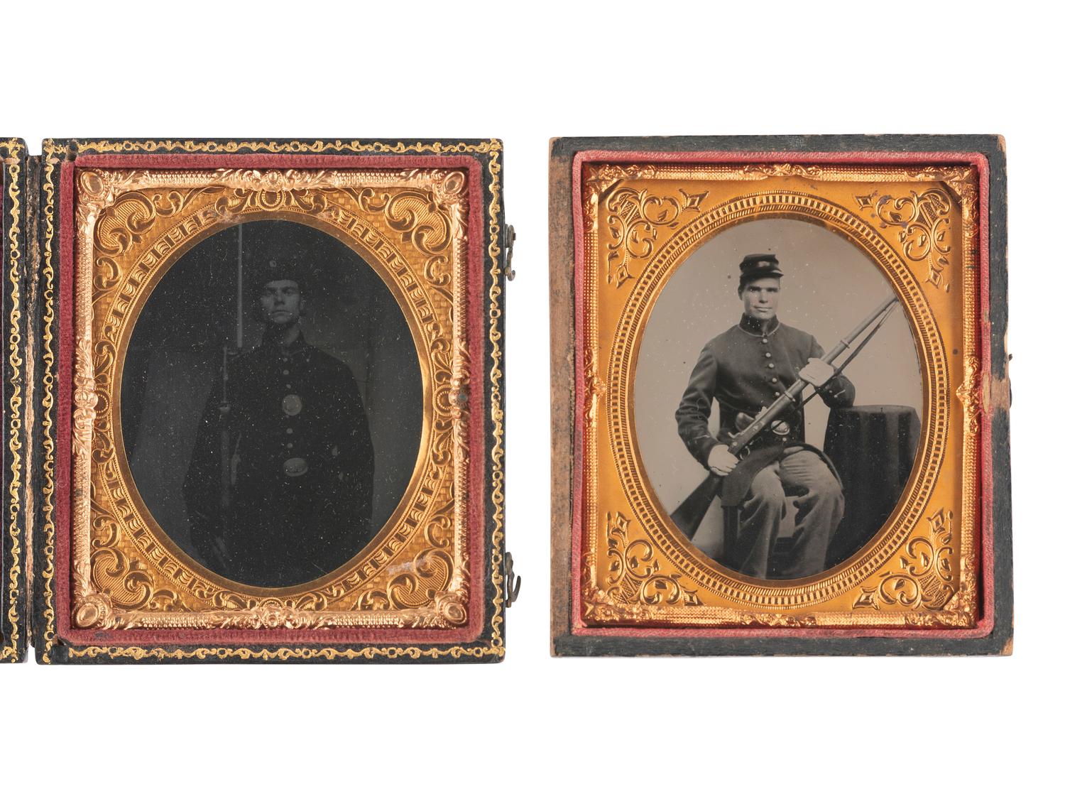 [CIVIL WAR]. 3 cased images of soldiers proudly displaying their Enfield rifle muskets.