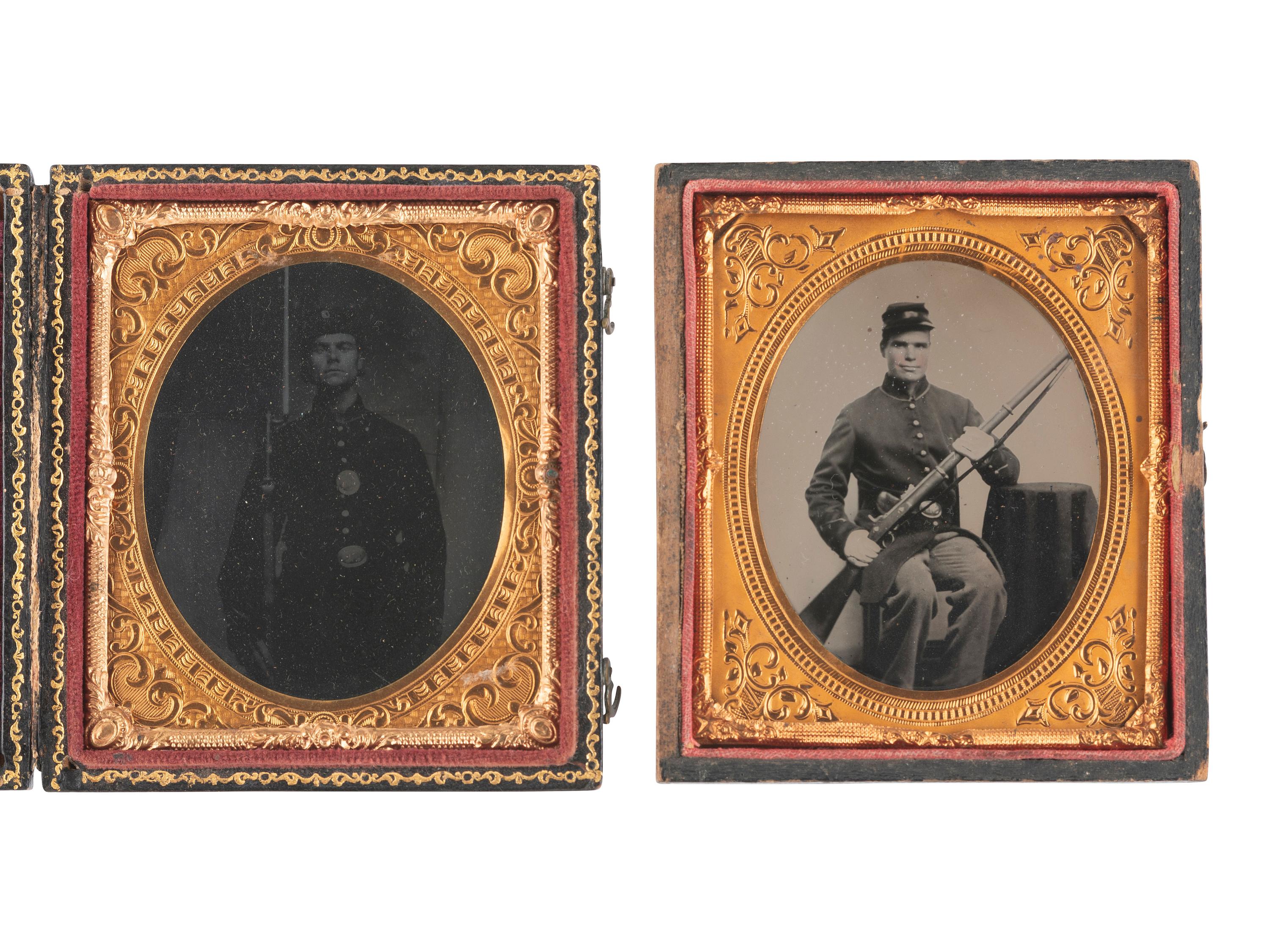 [CIVIL WAR]. 3 cased images of soldiers proudly displaying their Enfield rifle muskets.