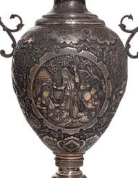 A Pair of Persian Silvered Copper Vases