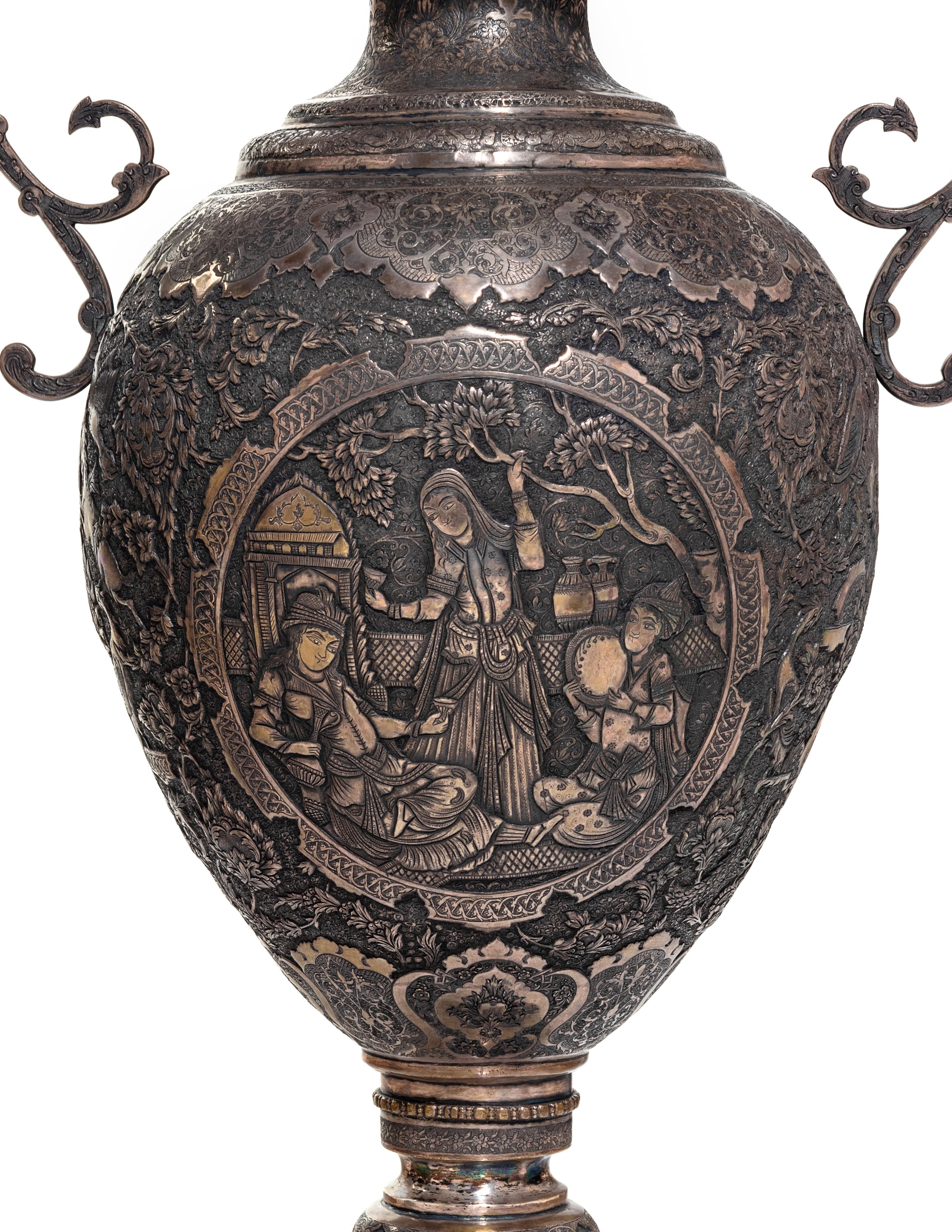 A Pair of Persian Silvered Copper Vases