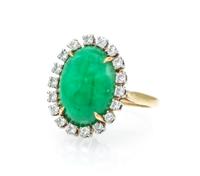 An 18 Karat Yellow Gold, Platinum, Jade and Diamond Ring, 3.60 dwts.