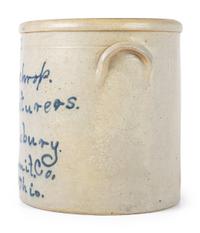 An Ohio Script Decorated Four Gallon Stoneware Crock