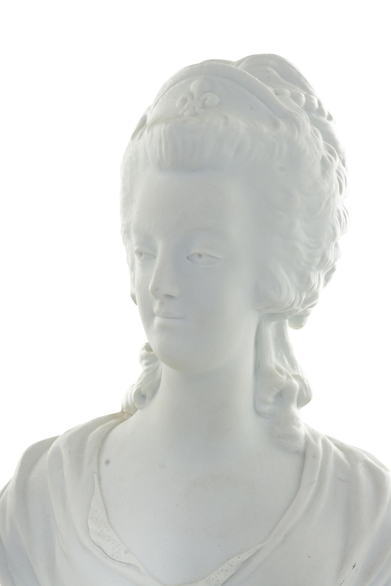 A Pair of Sèvres Style Biscuit Porcelain Busts of Marie Antoinette and Louis XVI