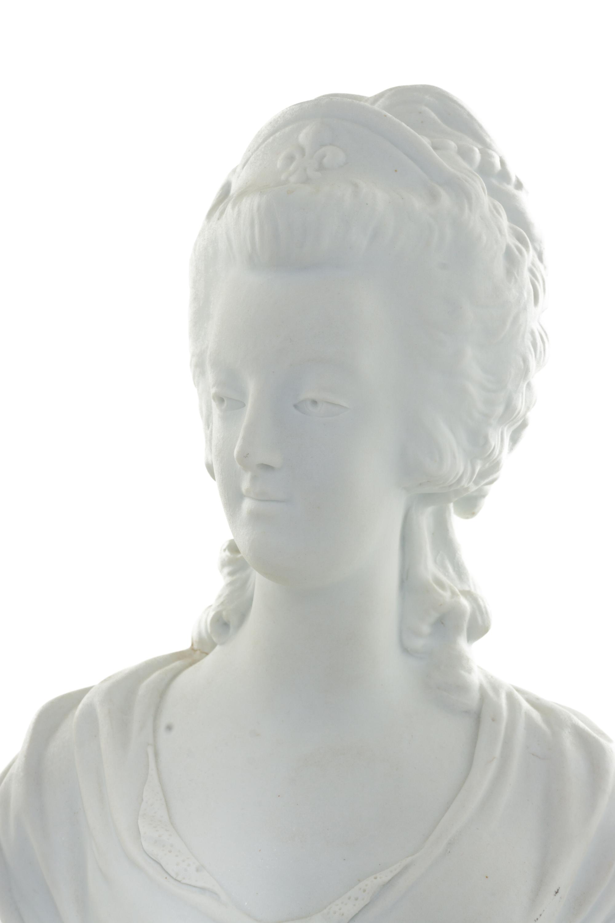 A Pair of Sèvres Style Biscuit Porcelain Busts of Marie Antoinette and Louis XVI