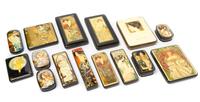A Collection of Russian Lacquer Boxes Width of largest 7 3/4 inches.
