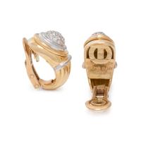 BOUCHERON, BICOLOR GOLD AND DIAMOND EARCLIPS