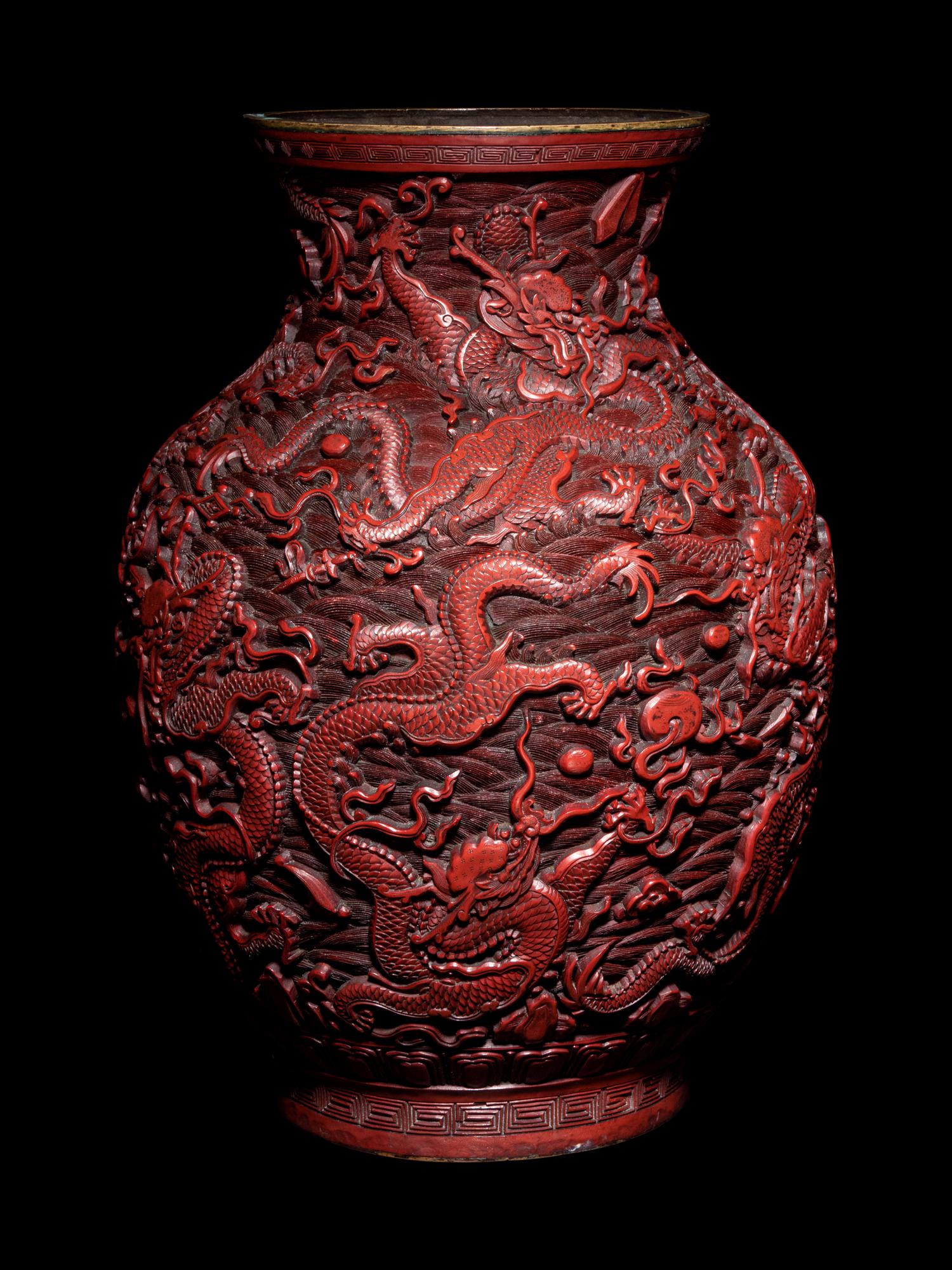 A Carved Cinnabar Lacquer 'Dragon' Baluster Vase