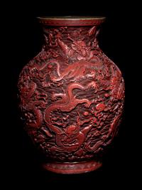 A Carved Cinnabar Lacquer 'Dragon' Baluster Vase