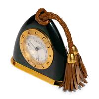 A Gucci Simulated-Malachite and Gilt-Metal Mounted Desk Clock