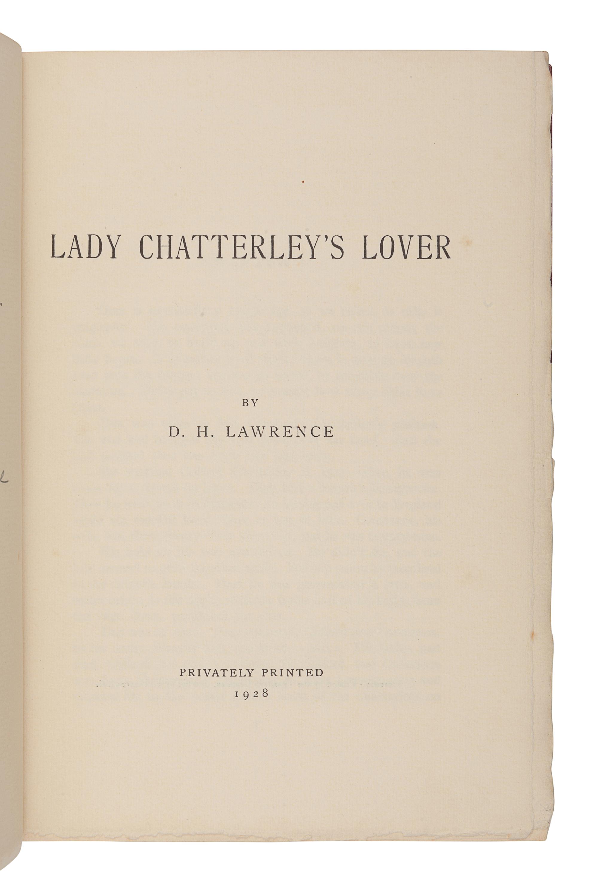 LAWRENCE, David Herbert (1885-1930). Lady Chatterley's Lover . Florence: Privately Printed by the Tipografia Giuntina, 1928.