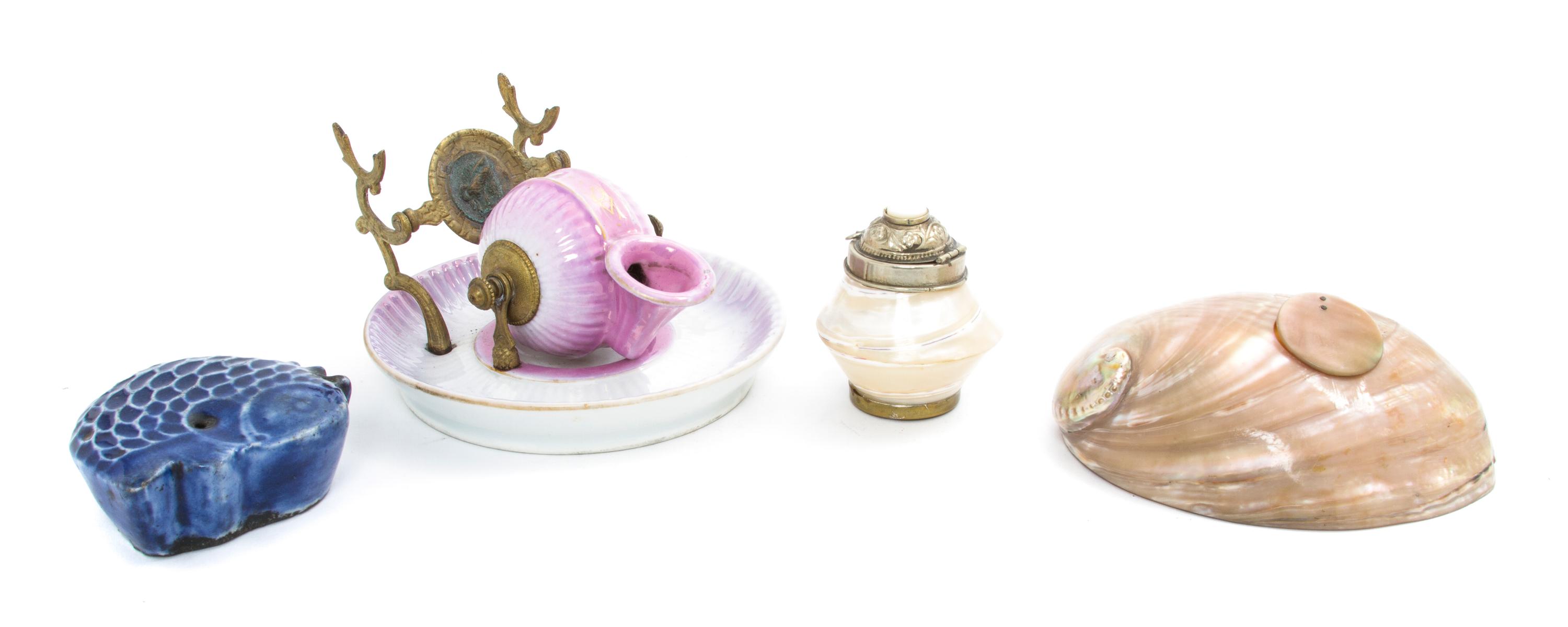 Three Victorian Inkwells, Width of widest 4 7/8 inches.