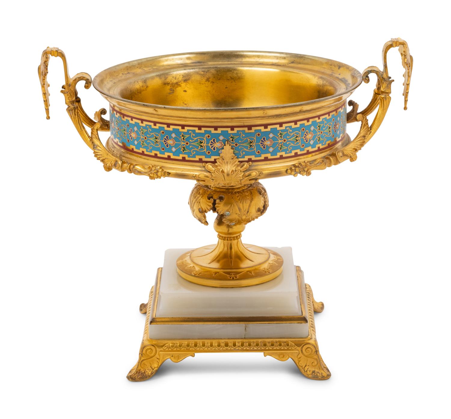 A French Gilt Bronze, Onyx and Champlevé Center Bowl