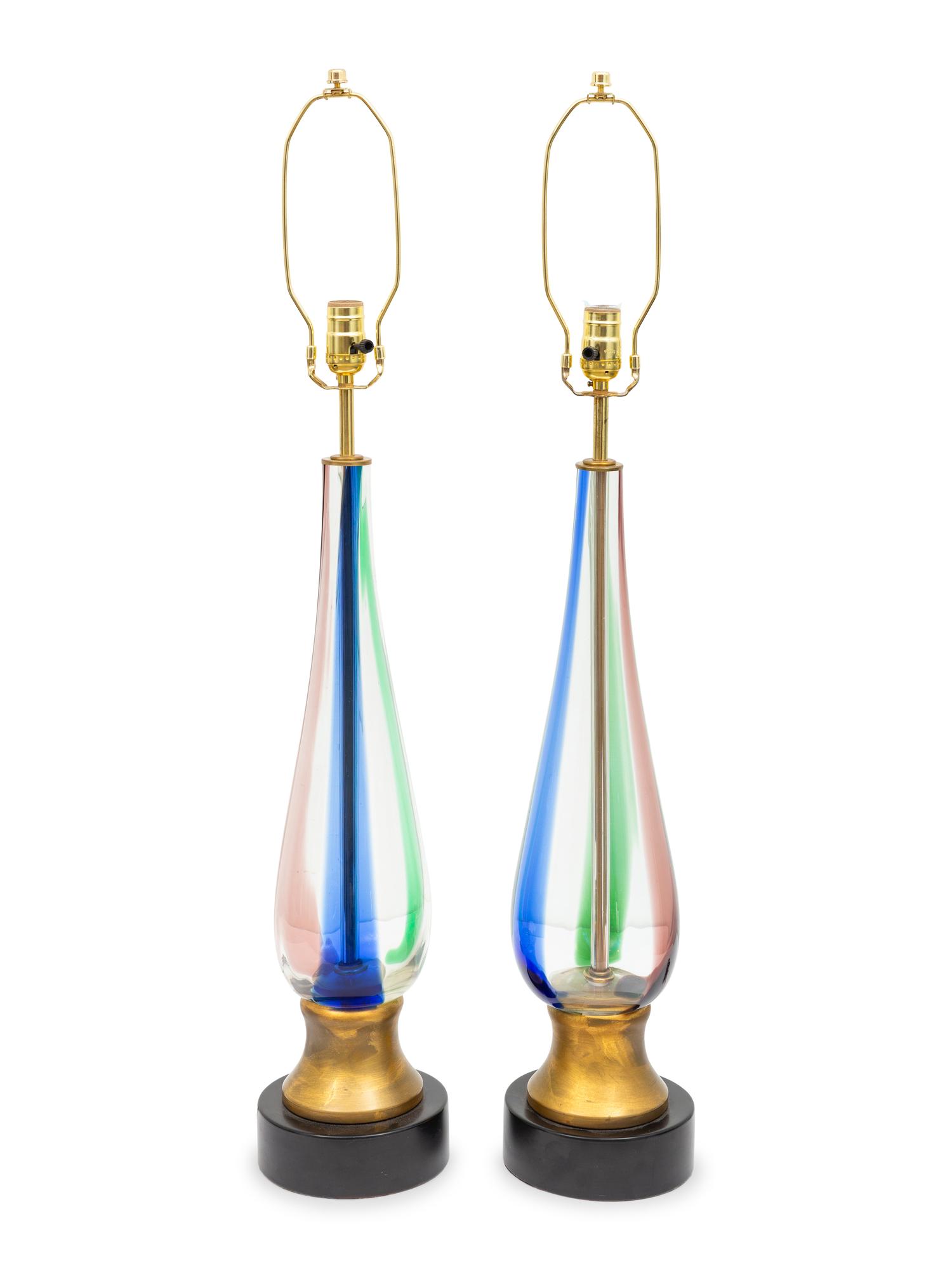 A Pair of Marbro and Seguso Murano Glass Lamps