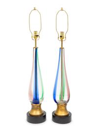 A Pair of Marbro and Seguso Murano Glass Lamps