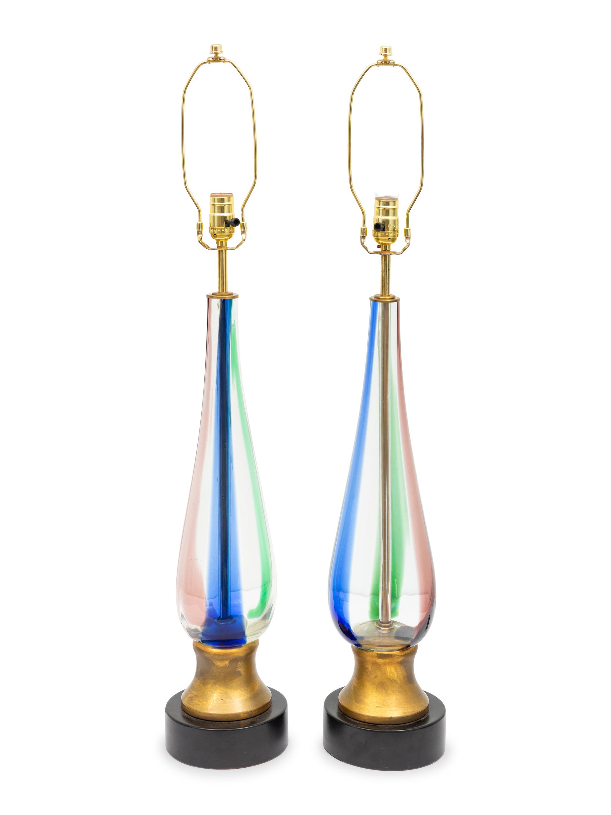 A Pair of Marbro and Seguso Murano Glass Lamps