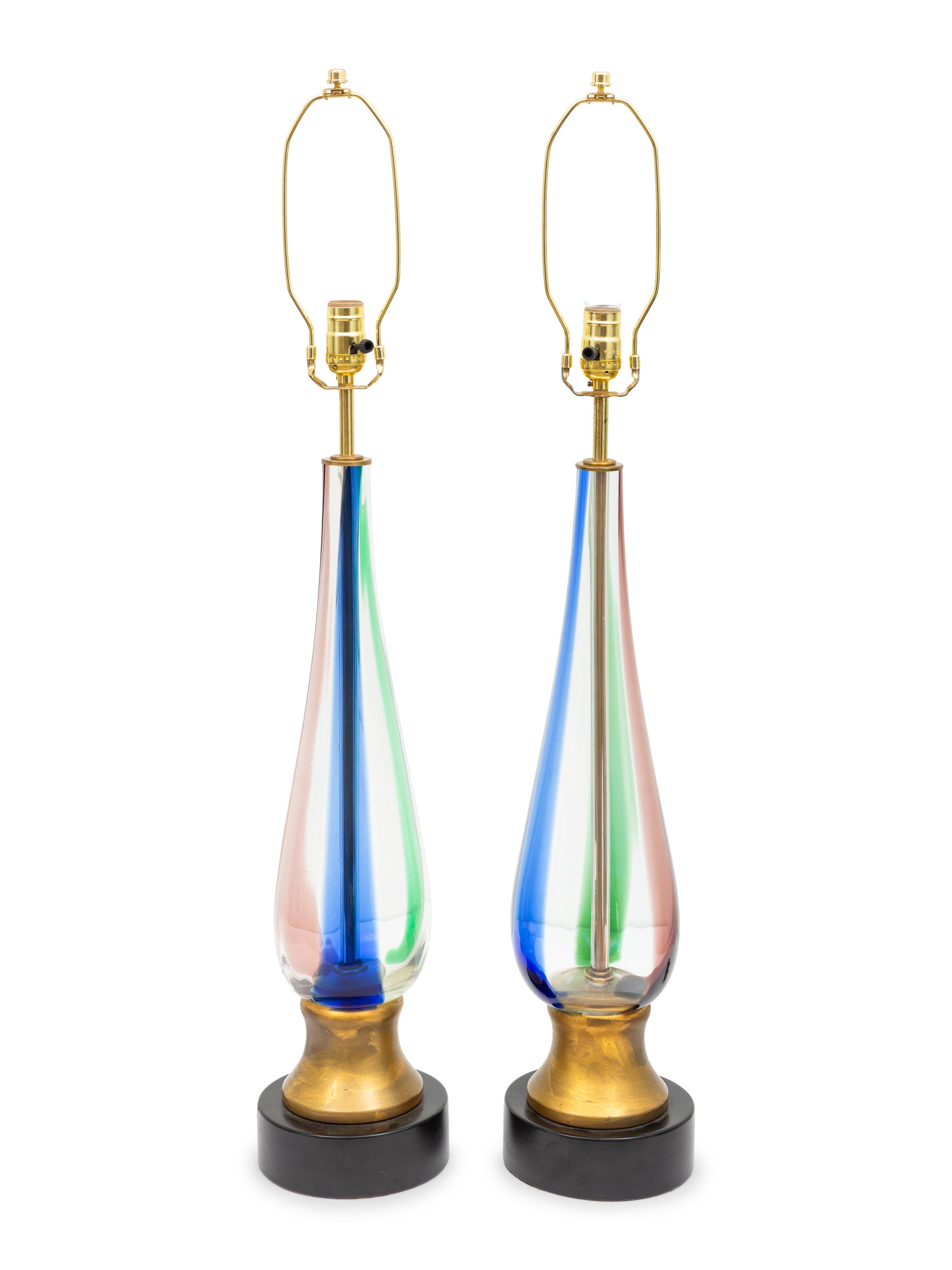 A Pair of Marbro and Seguso Murano Glass Lamps