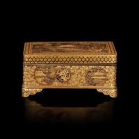 A small Komai, Kyoto gold-inlaid iron box 日本鉗金鐵盒 Meiji period ??