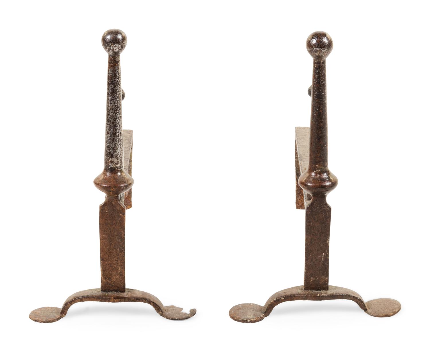 A Pair of Wrought Iron Andirons