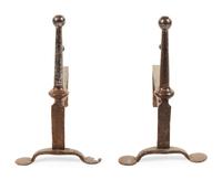 A Pair of Wrought Iron Andirons