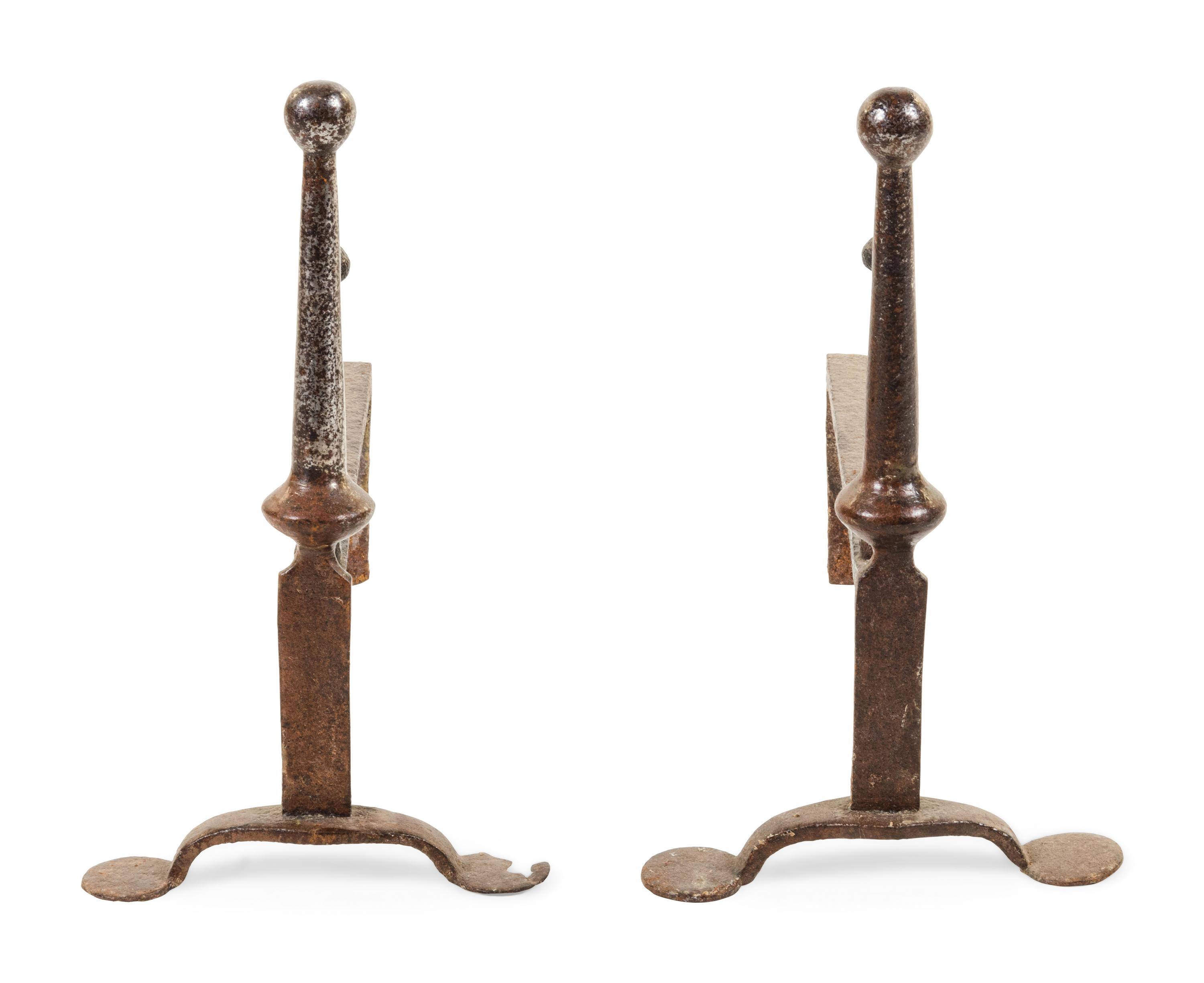 A Pair of Wrought Iron Andirons