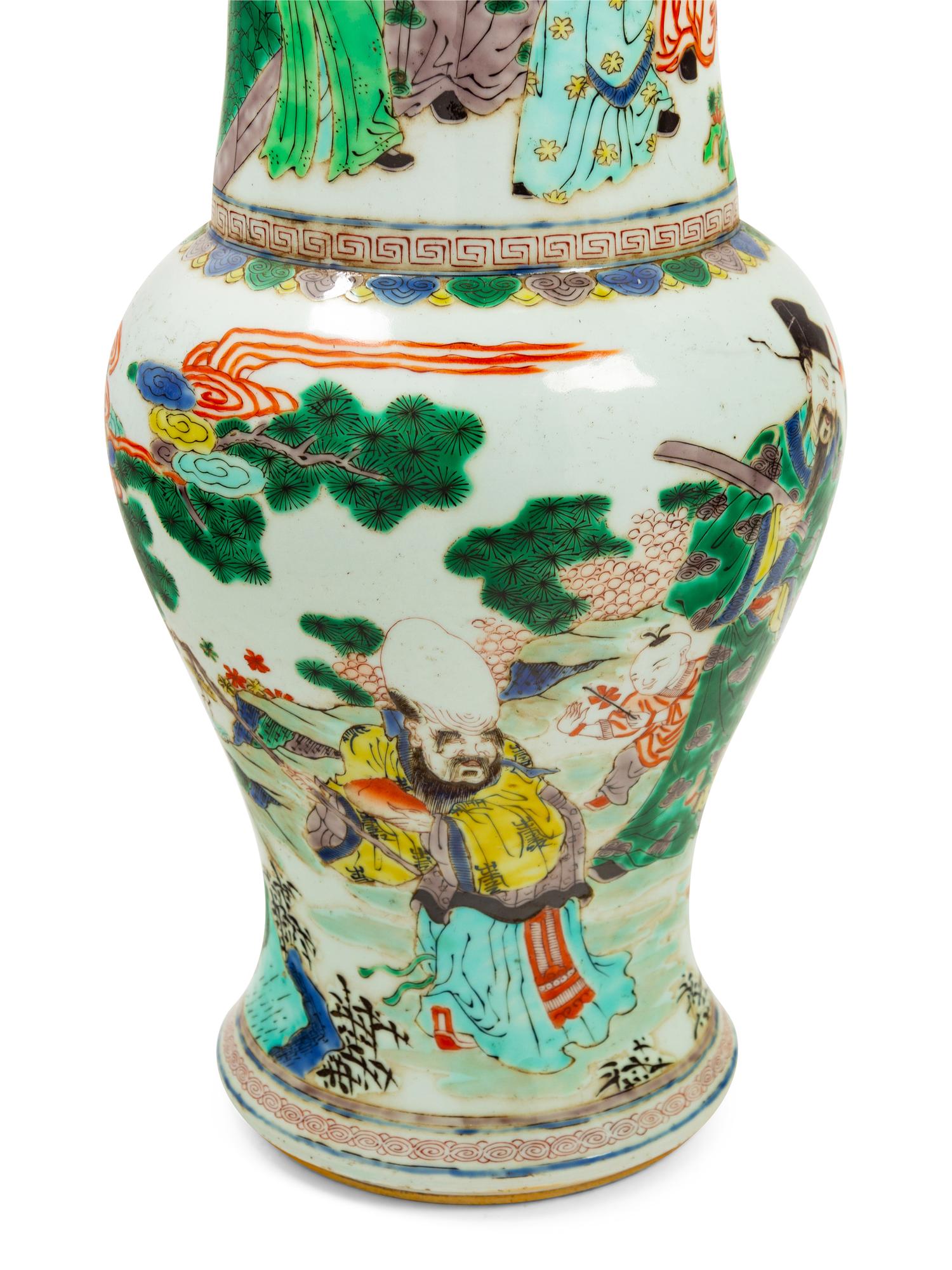 A Pair of Chinese Famille Verte Porcelain Yen-Yen Vases