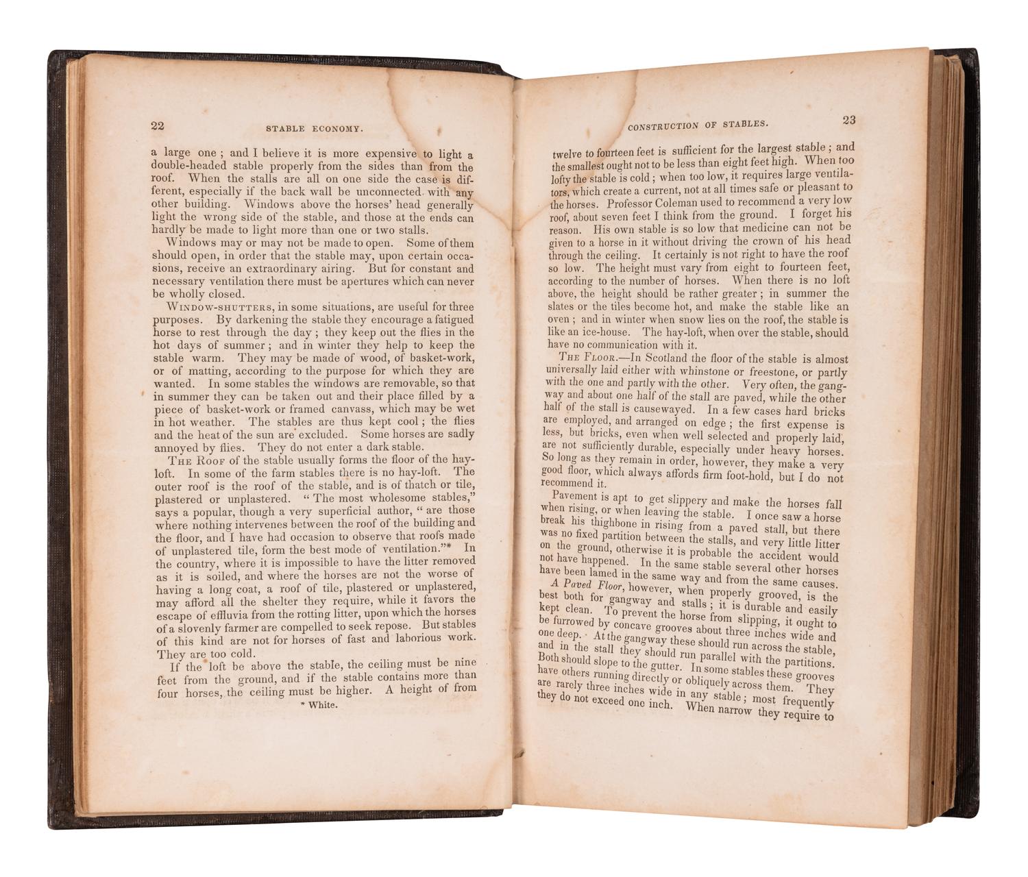 [FILLMORE, Millard (1800-1874), his copy]. STEWART, John. Stable Economy: A Treatise on the Management of Horses, in relation to Stabling, Grooming, Feeding, Watering, and Working . New York: D. Appleton & Co., 1845.