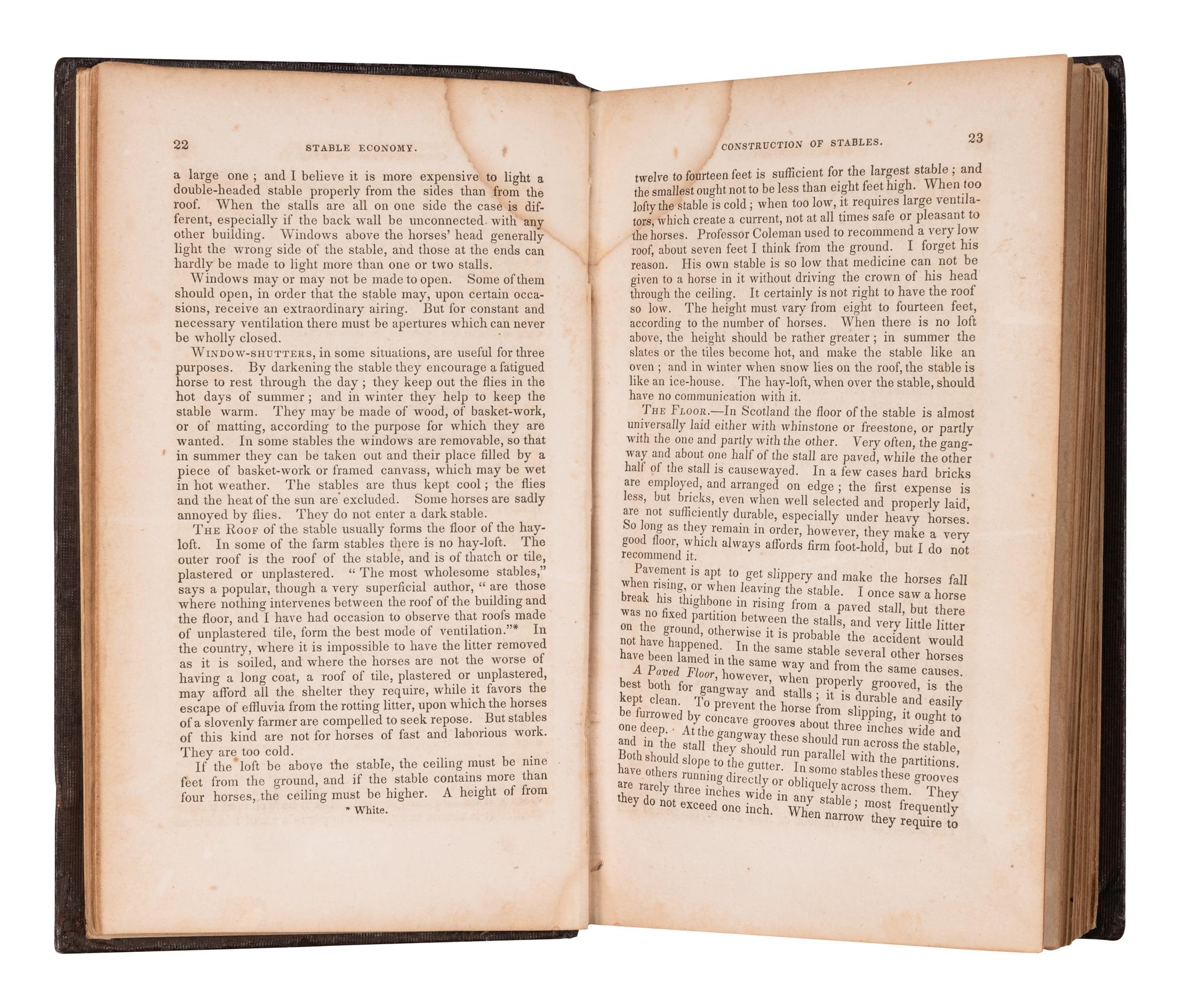 [FILLMORE, Millard (1800-1874), his copy]. STEWART, John. Stable Economy: A Treatise on the Management of Horses, in relation to Stabling, Grooming, Feeding, Watering, and Working . New York: D. Appleton & Co., 1845.
