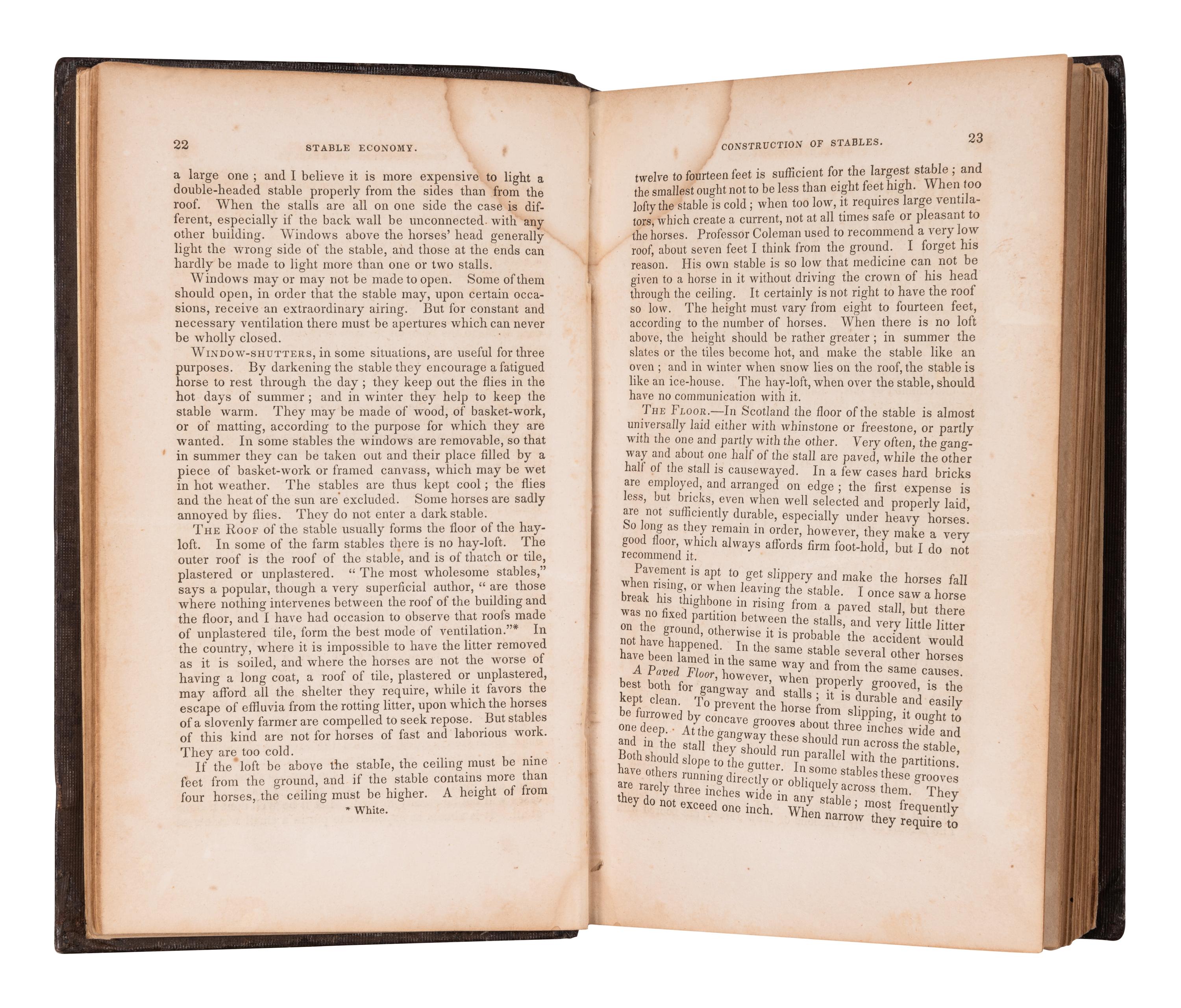 [FILLMORE, Millard (1800-1874), his copy]. STEWART, John. Stable Economy: A Treatise on the Management of Horses, in relation to Stabling, Grooming, Feeding, Watering, and Working . New York: D. Appleton & Co., 1845.