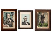 [POLITICS]. A group of 3 lithographs, incl. portraits of Andrew JACKSON, James K. POLK, and Abraham LINCOLN.