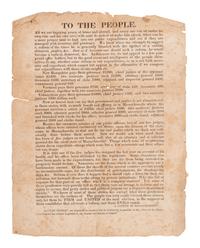 [POLITICS]. "To The People." Printed broadside from "A Citizen of Massachusetts."
