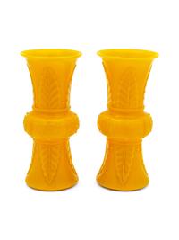 A Pair of Fine Chinese Yellow Overlay Glass Gu-form Vases