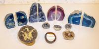 Fourteen Marble Specimen Book Ends and Geodes. Height of tallest 6 1/2 inches.