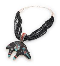 Multi-Strand Necklace, with Mosaic Inlay Bear Pendant