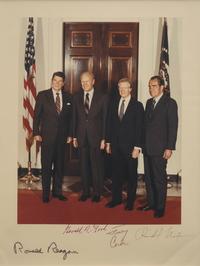 [Presidential] Reagan, Ronald, and Gerald Ford, and, Jimmy Carter, and Richard Nixon. Signed Photograph