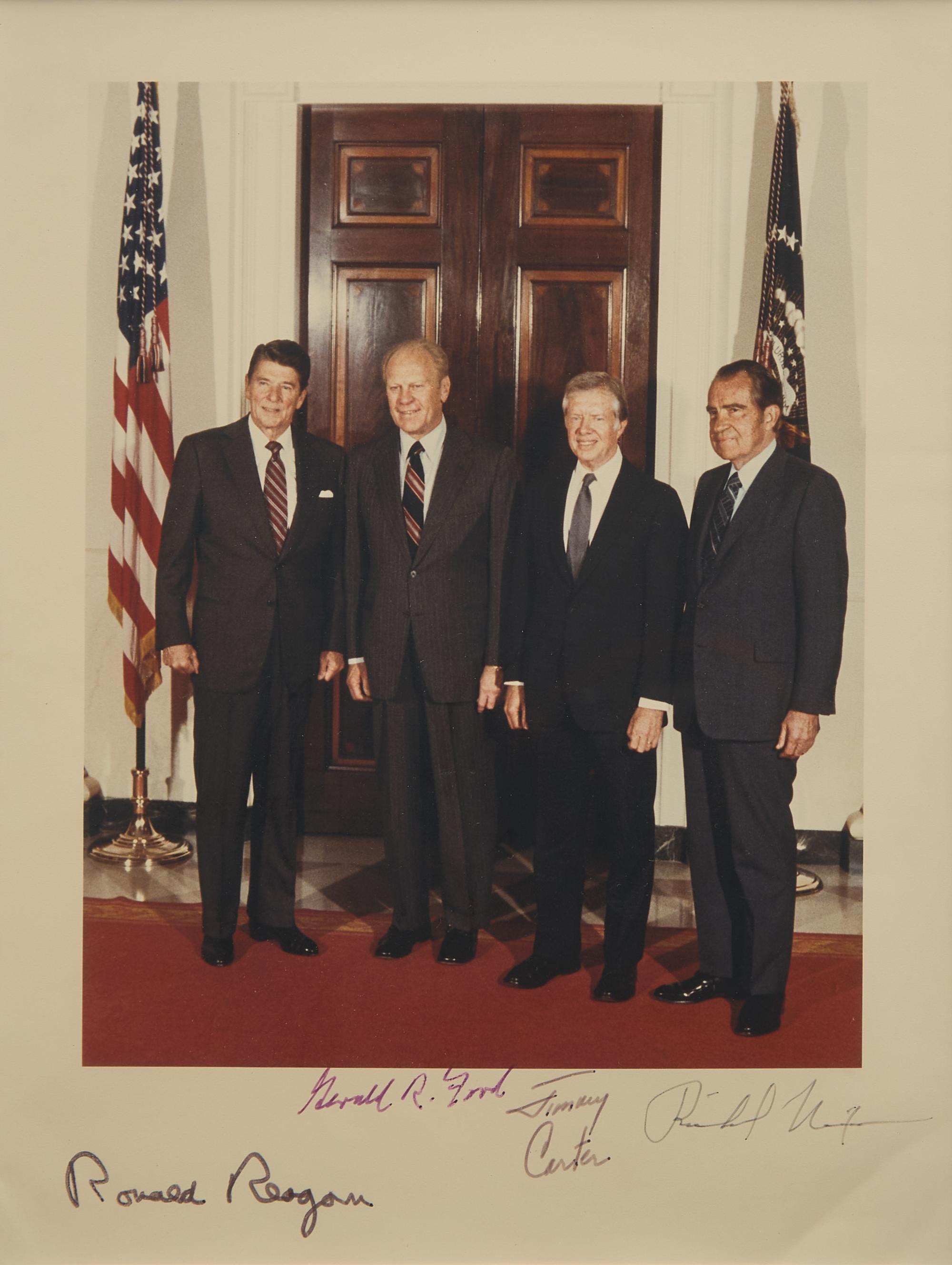 [Presidential] Reagan, Ronald, and Gerald Ford, and, Jimmy Carter, and Richard Nixon. Signed Photograph