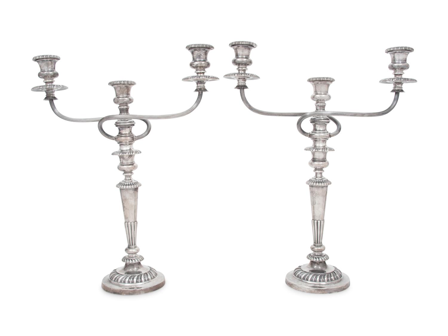 A Pair of English Silver Three-Light Candelabra