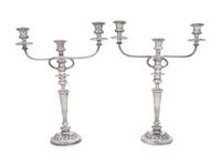 A Pair of English Silver Three-Light Candelabra