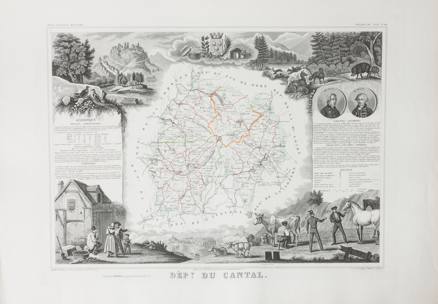 A Collection of Twelve French Engravings, 19TH CENTURY, comprising maps of wine-producing regions from Atlas National Illustre, unframe