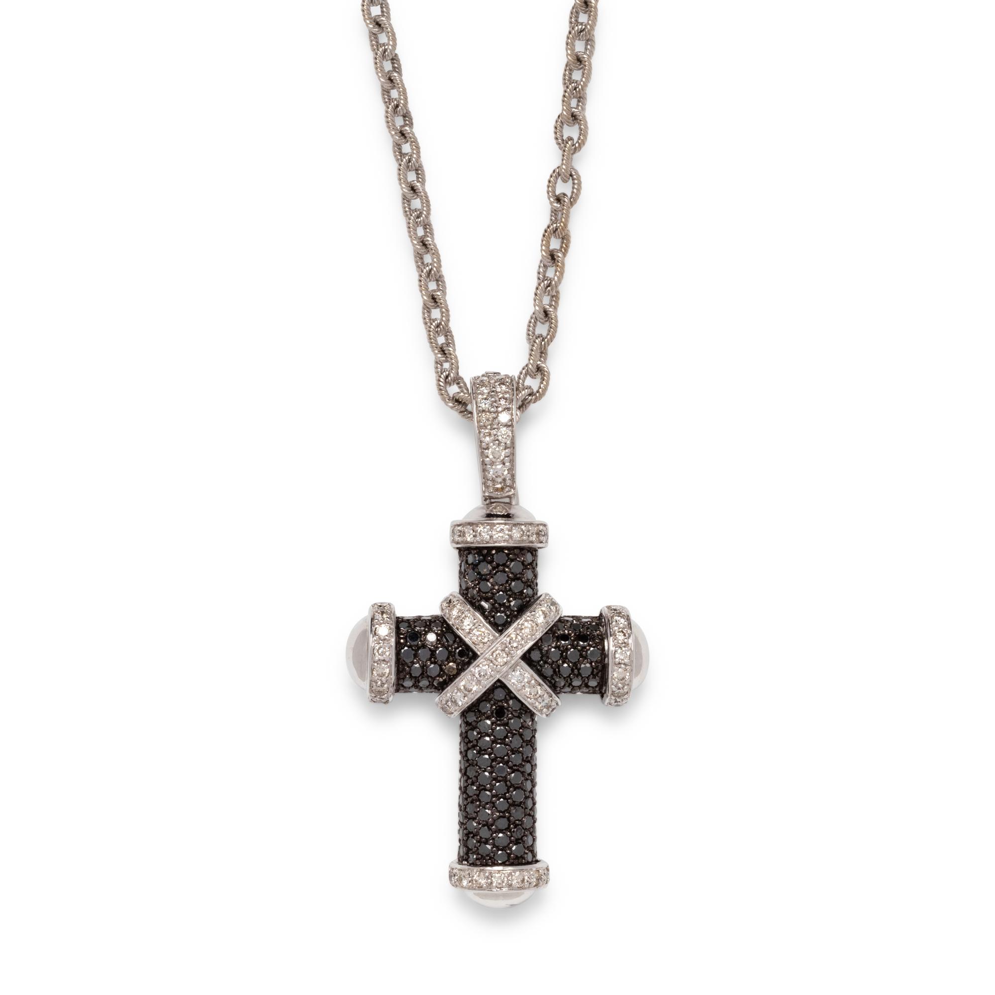 DIAMOND AND BLACK DIAMOND CROSS PENDANT/ NECKLACE