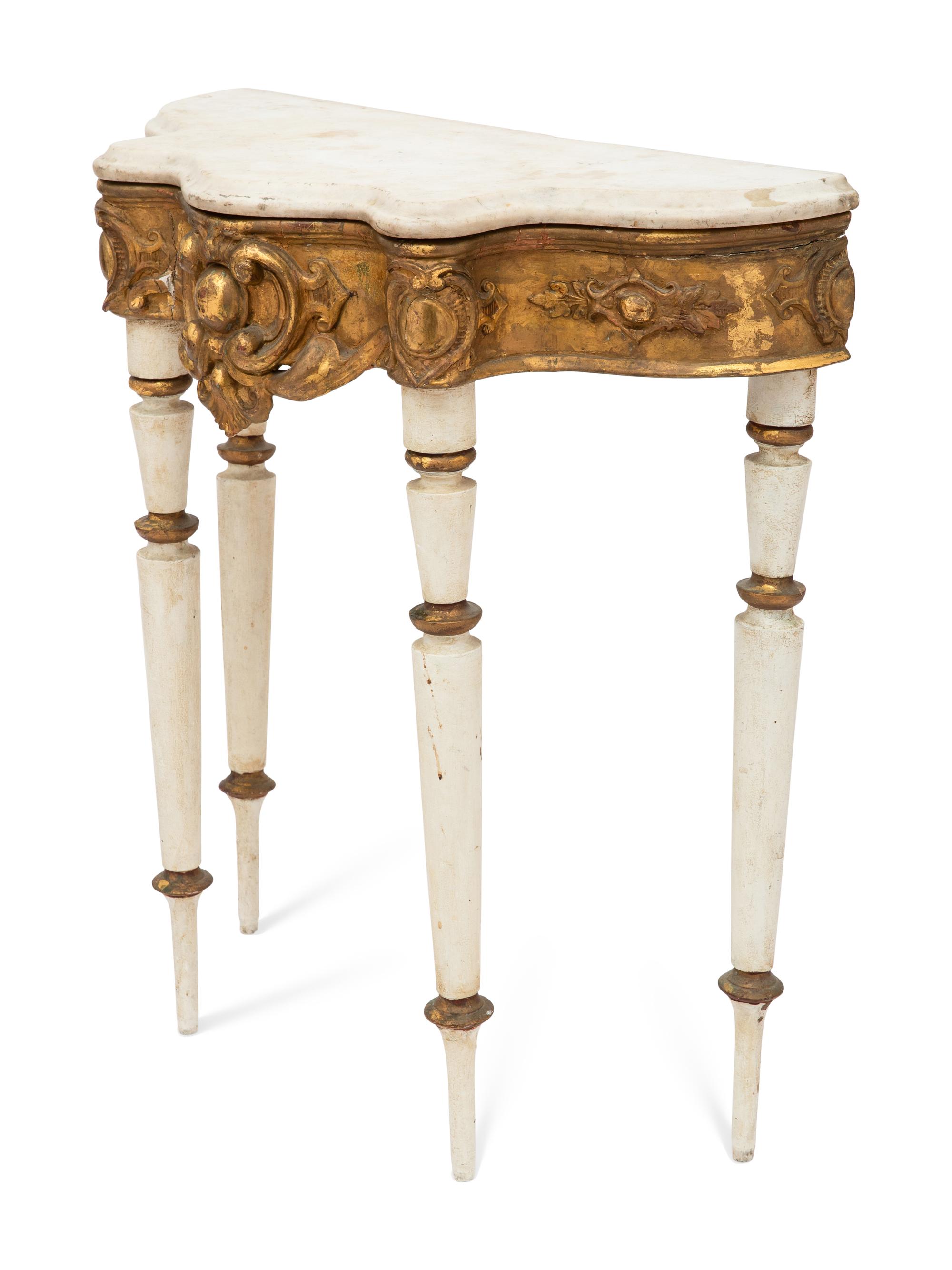 An Italian Painted and Parcel-Gilt Alabaster-Top Console Table