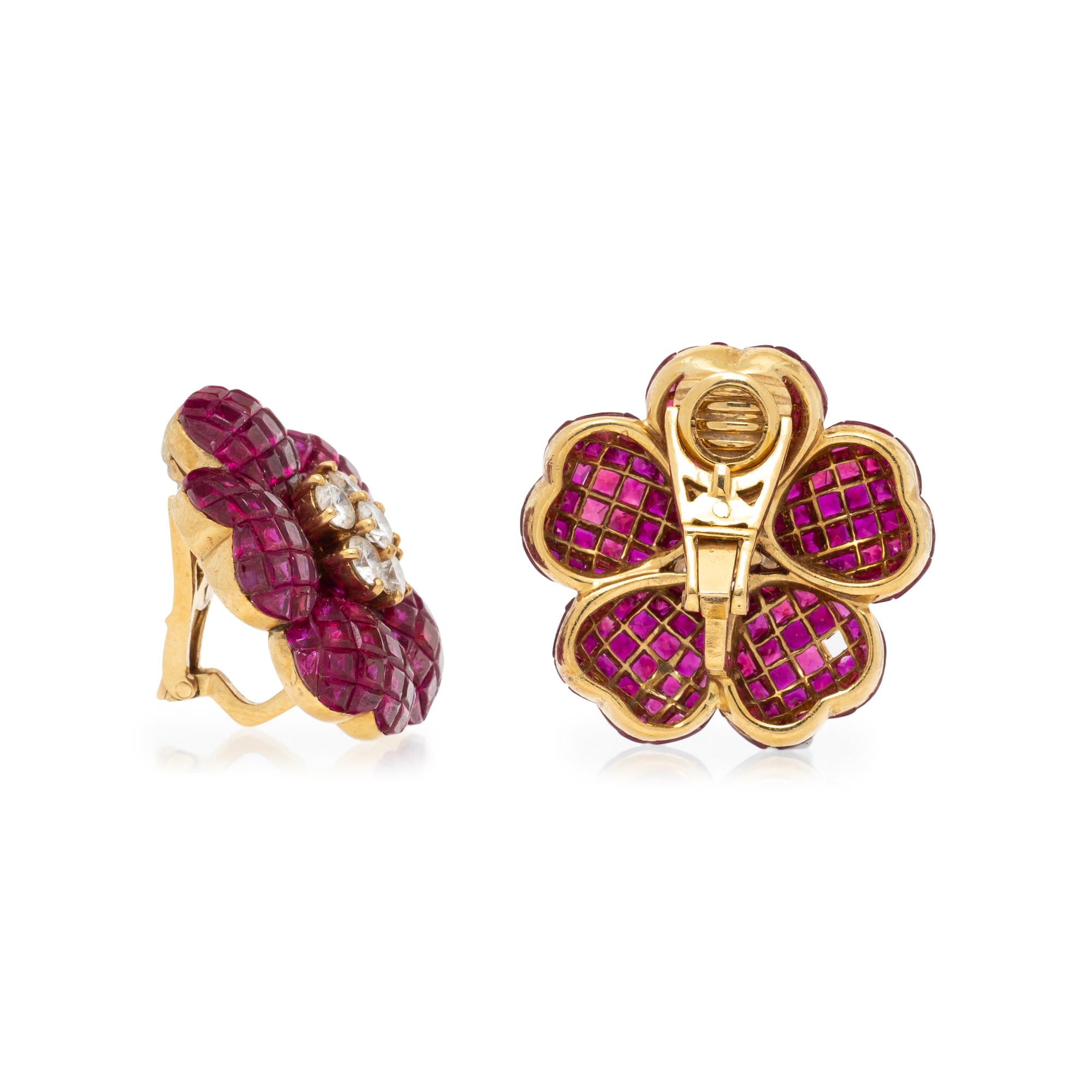 RUBY AND DIAMOND FLOWER EARRINGS