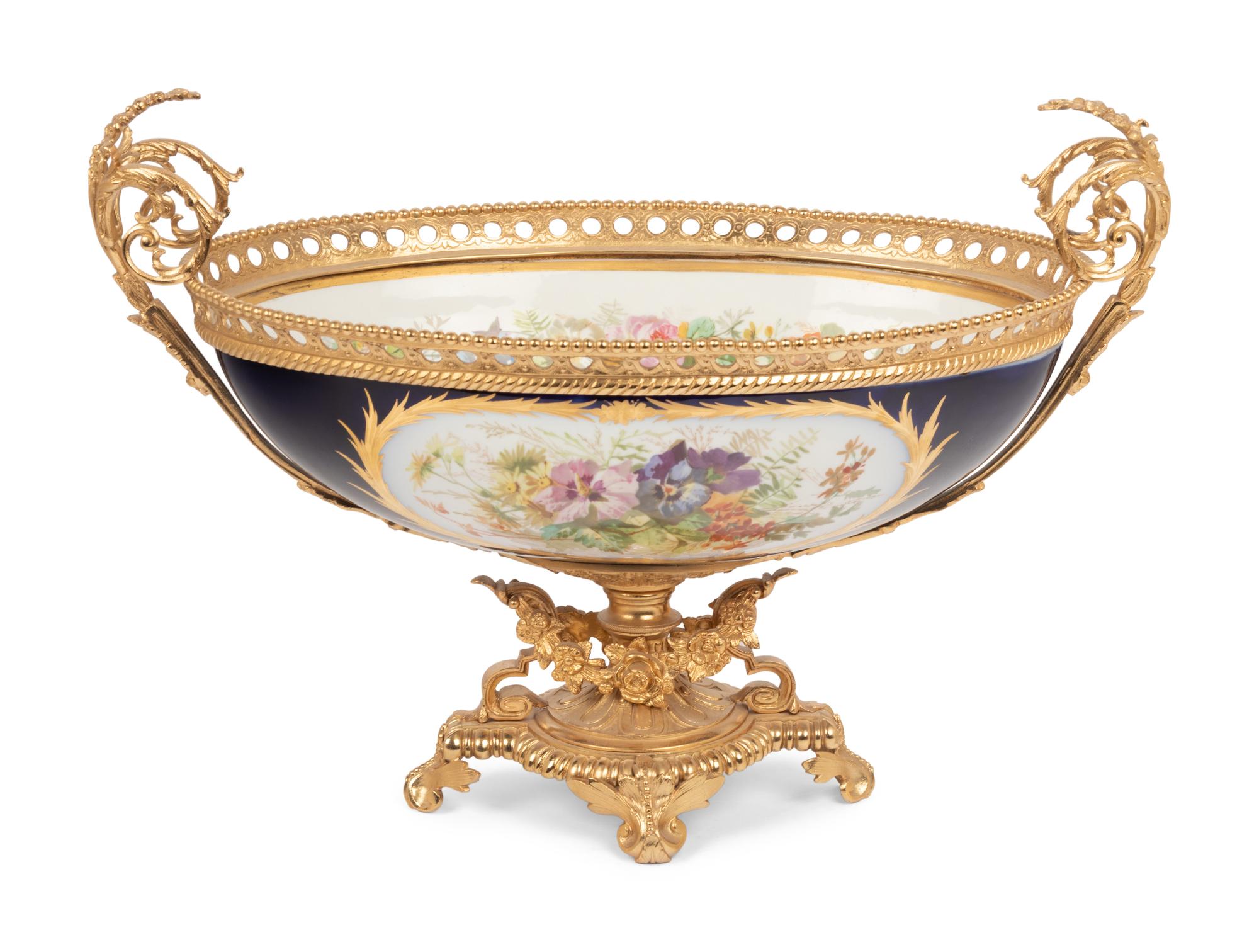 A Sèvres Style Gilt Bronze Mounted Porcelain Centerpiece Bowl