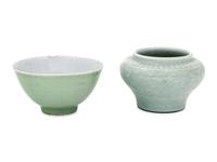 Two Chinese Celadon Glazed Porcelain Vessels