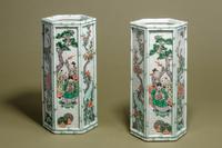 A Pair of Famille Verte Porcelain Hexagonal Hat Stands