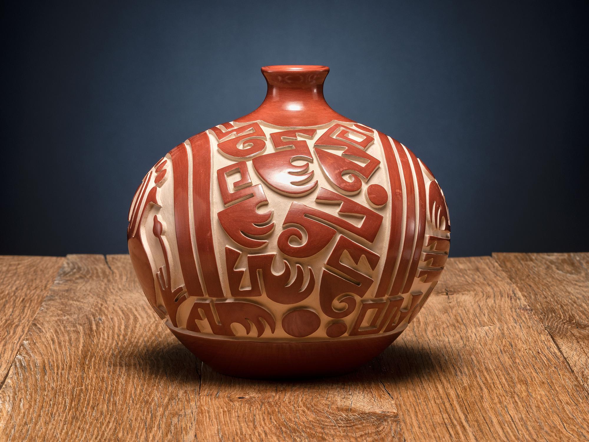 Carved Redware Pottery Jar