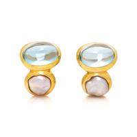 AQUAMARINE AND BAROQUE CULTURED PEARL EARRINGS