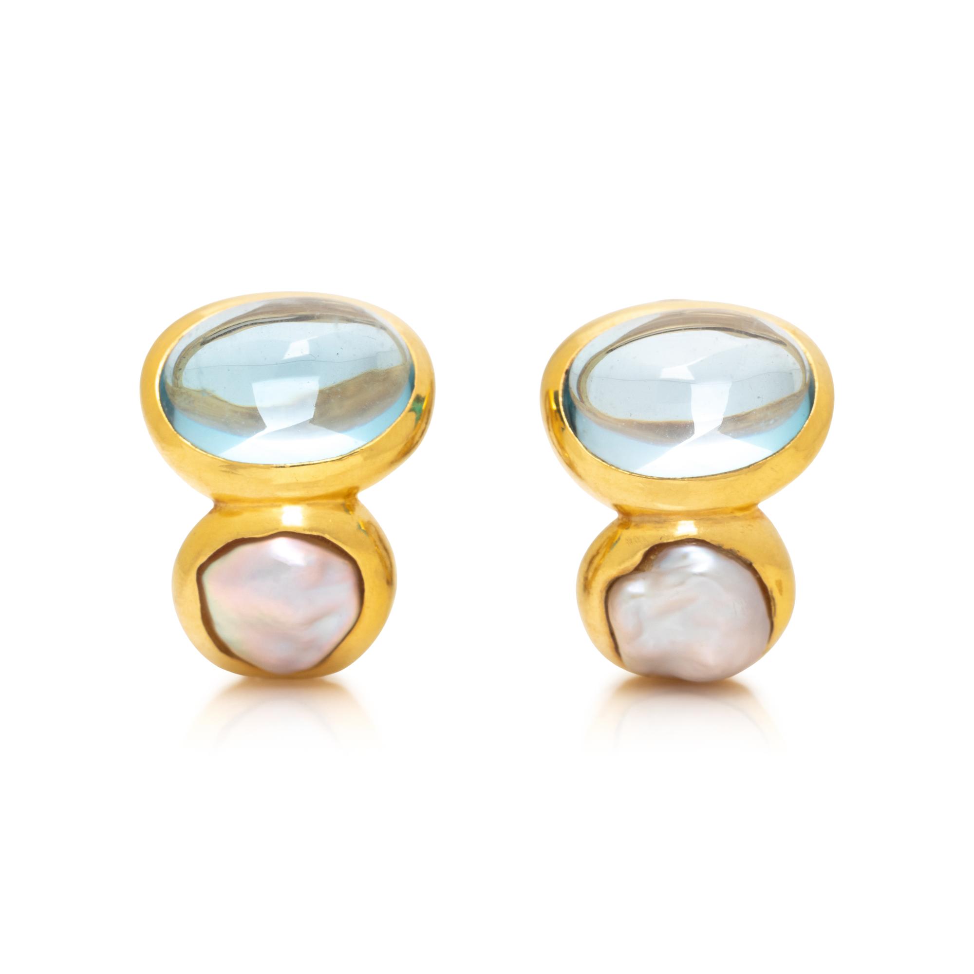 AQUAMARINE AND BAROQUE CULTURED PEARL EARRINGS